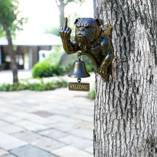 Funny Bulldog Doorbell with Middle FingerWelcoming DecorHome AccentHanging OrnamentRustic Iron Design