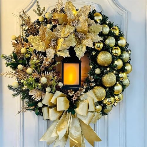 Christmas Wreath with LED Light Yellow Bow Decor