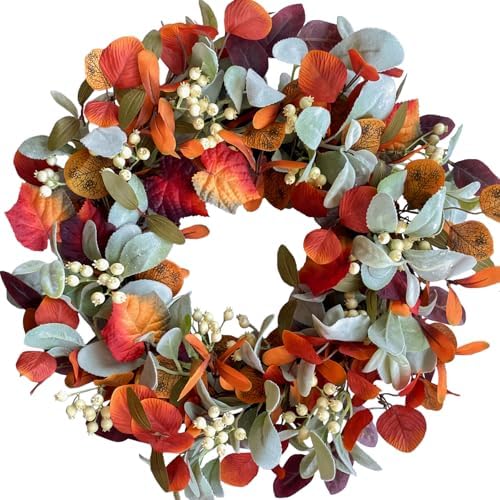 22 Inch Fall Front Door Wreath with Eucalyptus and Berries
