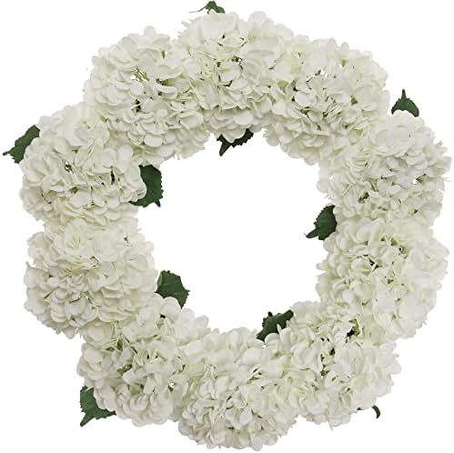 24-Inch White Hydrangea Wreath - Real Touch Artificial Flowers for Front Door Wall or Mantel