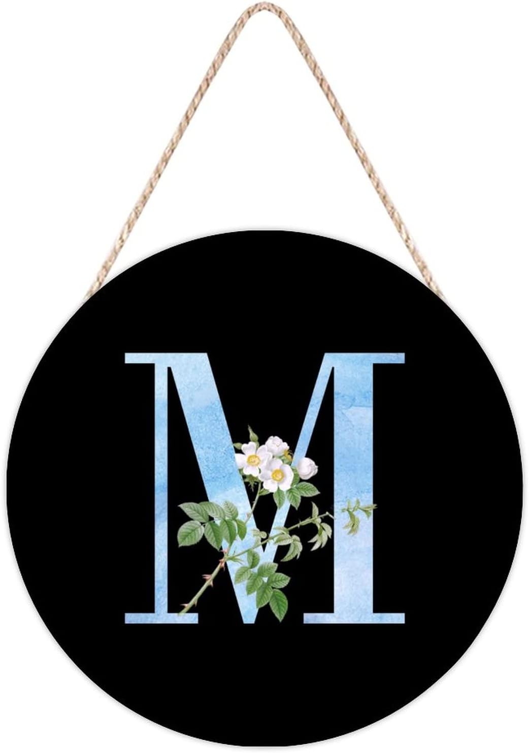 Farmhouse Door Hanger with Blue Marble and White Flower Design