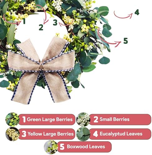 Artificial Eucalyptus Wreath with Doormat and Hanger - 24 Inch All Season Front Door Wreath