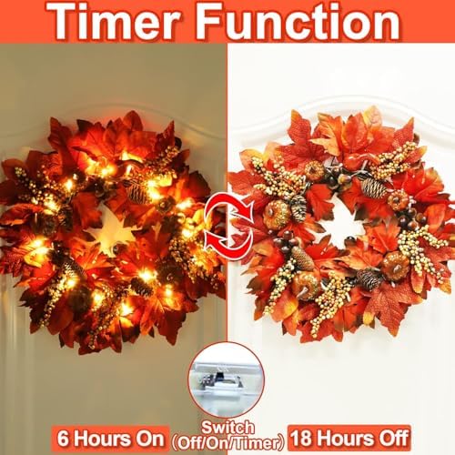 18 Inch Thick Fall Wreath with 20 LED Lights