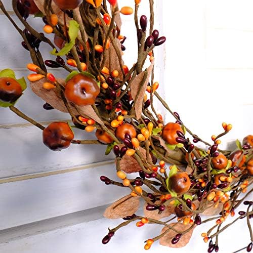 Idyllic Mini Pumpkin Pip Berry Wreath for Front Door 15 Inches