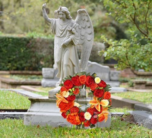 HENOMO Autumn Wreath with Stand 24 Inch Decorations for Gravesite