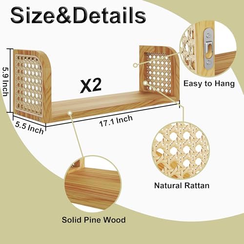 Rattan Shelf Set of 2 for Kids Room and Living Room