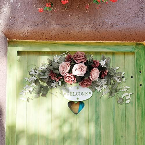 Artificial Rose and Eucalyptus Front Door Wreath with Welcome Sign