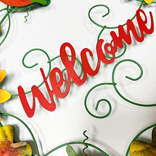 YUMBOR Metal Fall Pumpkin Welcome Wreath Front Door Decor