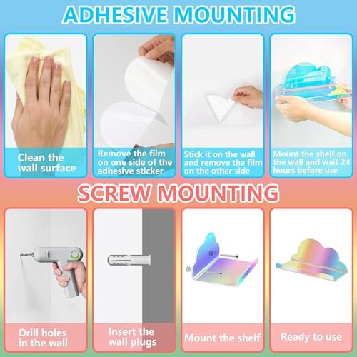 Lesnala 2Pcs Cloud Floating Shelf Acrylic Wall Mount with Stickers and Screws