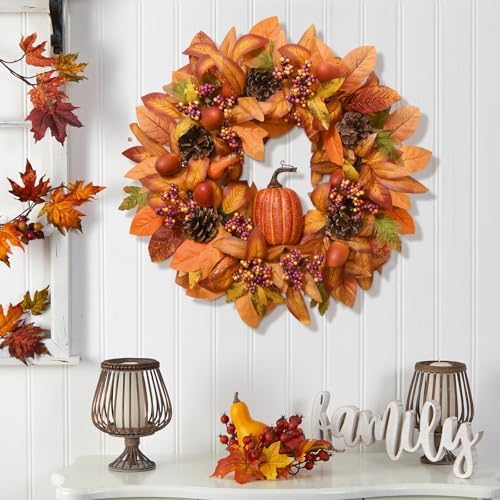 Fall Wreath with Light - 18 Inch Autumn Decor for Front Door