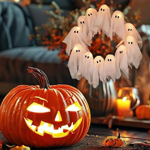 GiGAWOOD Halloween Ghost Wreath LED Light-Up Garland