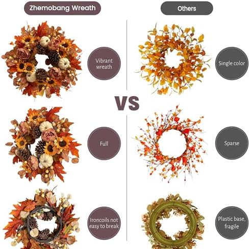 18 Inch Fall Wreath for Front Door Autumn Decor