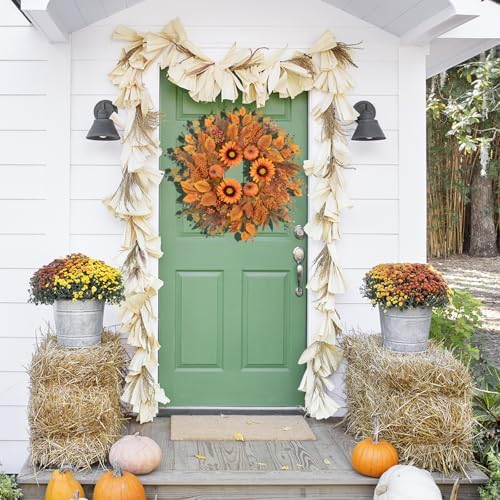 24 Inch Fall Wreath with Sunflowers and Pumpkins