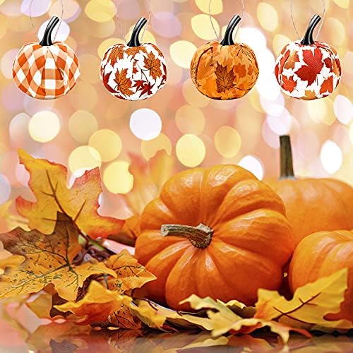 12 Pcs Fall Hanging Pumpkin Ornament with Maple Leaf Pattern