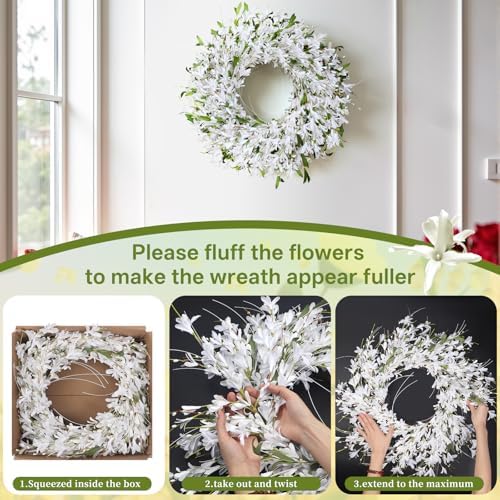White Forsythia Door Wreath 24 Inch Decor