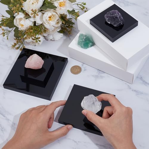 BENECREAT 4 Pcs Acrylic Display Blocks Mini Square Pedestals for Jewelry and Collectibles