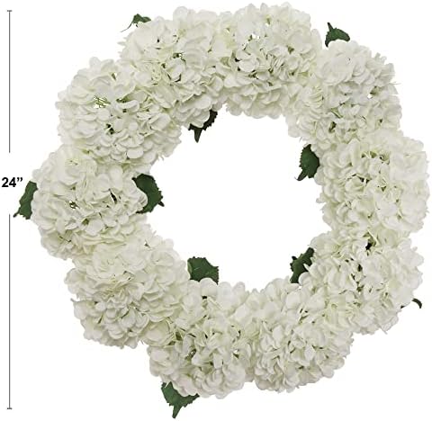24-Inch White Hydrangea Wreath - Real Touch Artificial Flowers for Front Door Wall or Mantel