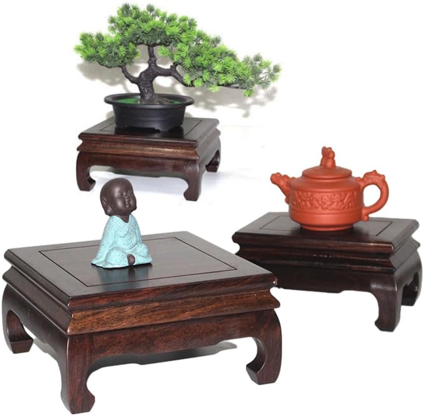 GOLDYWENDY Vintage Square Rosewood Base Tall Display Vase