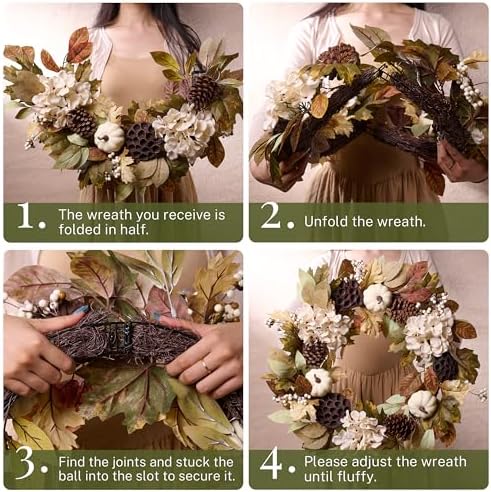 DECOR BY HANNAH 24 Inch Collapsible Fall Wreath with Lights