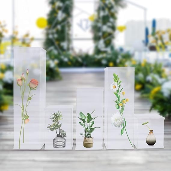5 Pcs Clear Acrylic Pedestal Riser Display Boxes for Wedding and Exhibition Decor