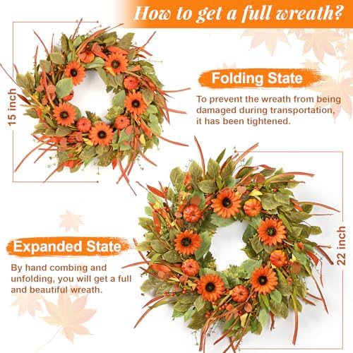 Waipfaru 22in Fall Wreath for Front Door