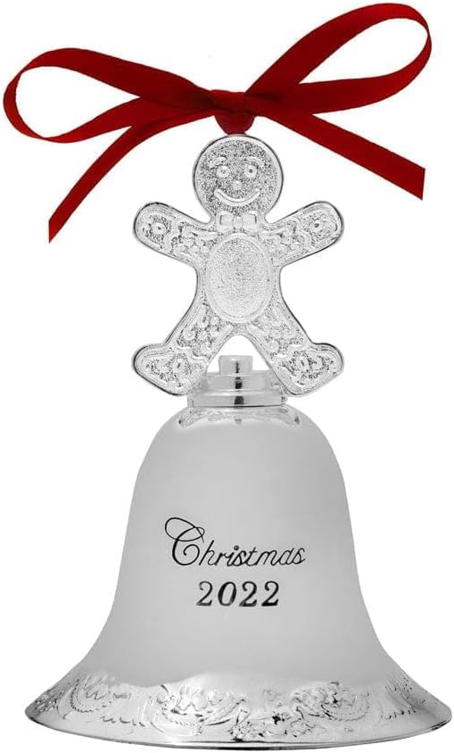Wallace 2022 Silver Plated Grande Baroque Bell with Gingerbread Man Finial