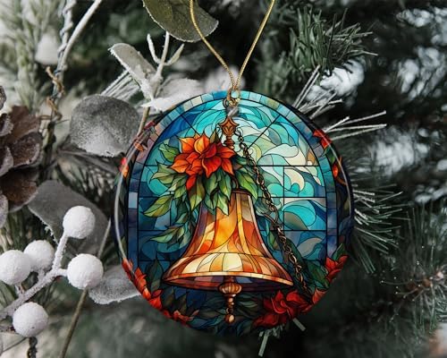 Stained Glass Christmas Bell Ceramic Ornament