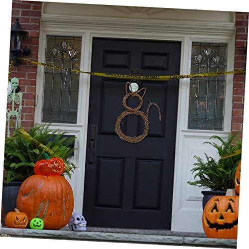 SOLUSTRE Halloween Cat Wreath Garland Pendant for Door and Wall Decor