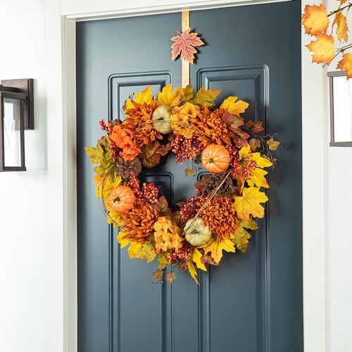 Glitzhome 24 Inch Autumn Maple Leaf Wreath