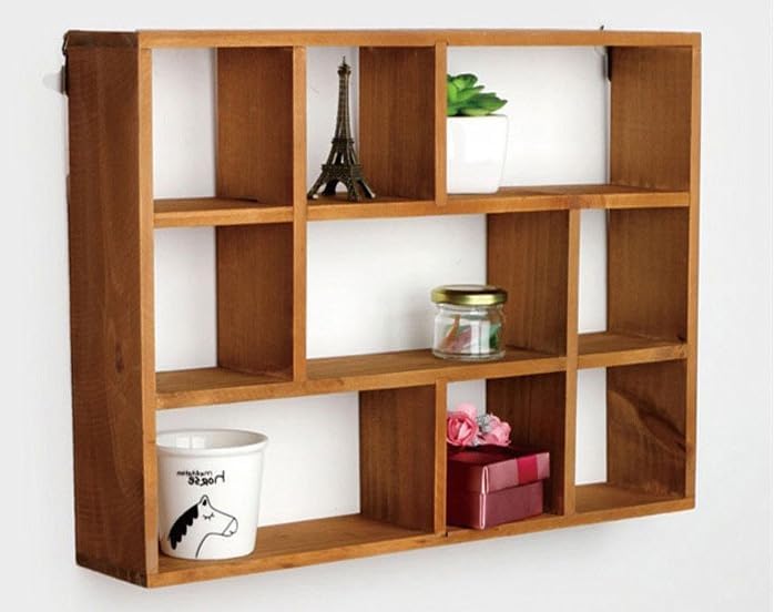 AZOFIA Shadow Box Display Shelf with 9 Slots Brown Style I