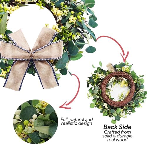 Artificial Eucalyptus Wreath with Doormat and Hanger - 24 Inch All Season Front Door Wreath