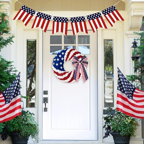 14 Inch 4th of July Patriotic Wreath with Artificial Roses