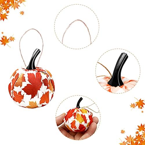 12 Pcs Fall Hanging Pumpkin Ornament with Maple Leaf Pattern