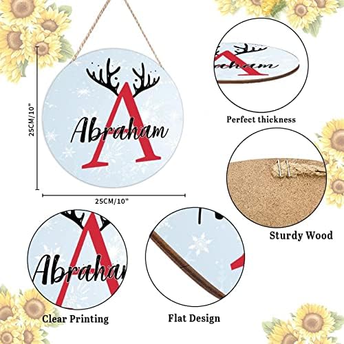 Personalized Farmhouse Door Hanger with Christmas Antlers Alphabet A Wood Sign for Kids Girls Women 10x10in