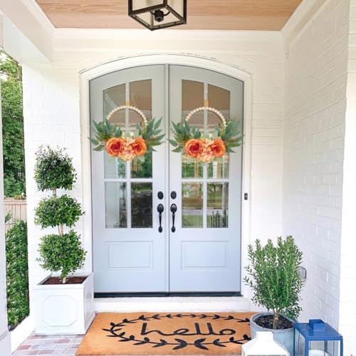 DILATATA Spring Wreaths Front Door Decor 2 Pack Orange