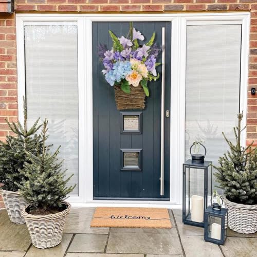 Lush Hydrangea Door Wreath with Rattan Basket
