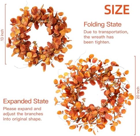 Sggvecsy Fall Wreath 20 Inch Autumn Decor for Front Door