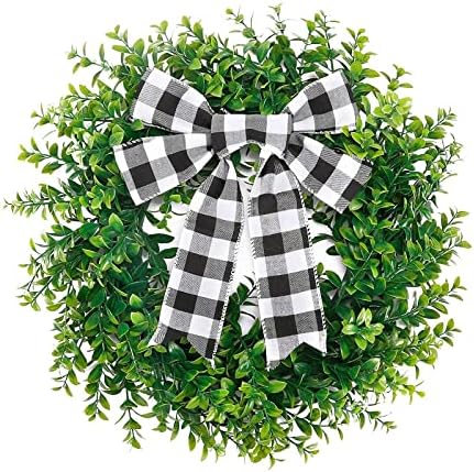 Belupai 157in Black White Plaid Bow Garland Wreath