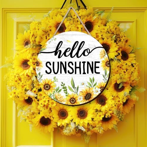 Artinme Summer Decor Wreath 12x12 Inch Hello Sunshine