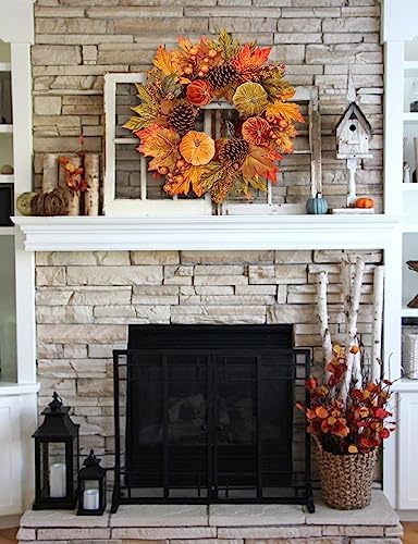 Gorgeous Fall Wreath with Velvet Pumpkins and Metal Hook