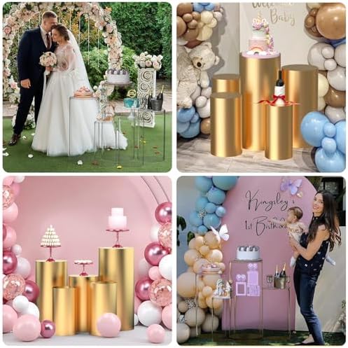 5PCS Clear Cylinder Stands with Gold Cover for Party Displays