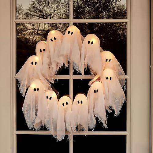 2025 Handmade LED Ghost Wreath Halloween Decor