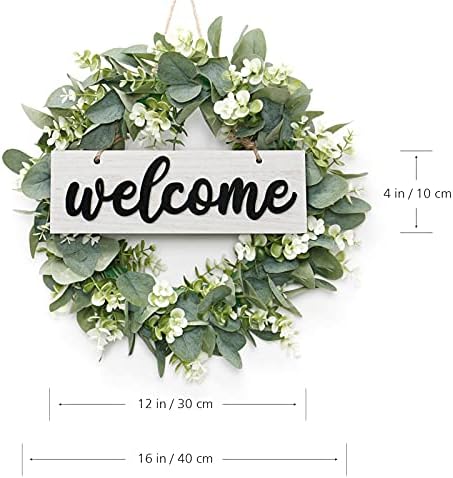 Dremisland 16 Inch Artificial Eucalyptus Wreath with Welcome Sign