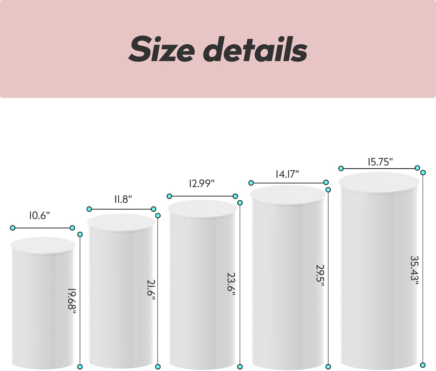 White Cylinder Pedestal Stands 5Pcs for Parties