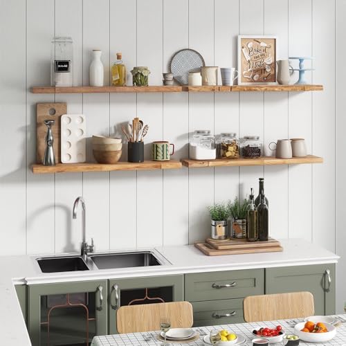 Venusmiles Reclaimed Elm Wood Floating Shelves Set of 2