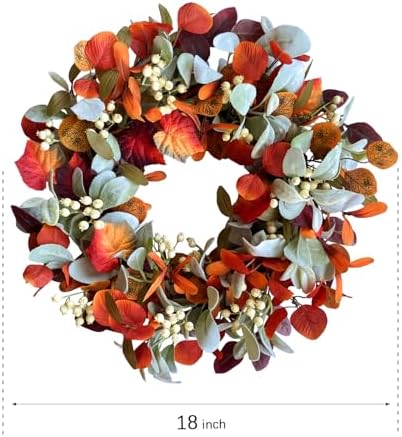 22 Inch Fall Front Door Wreath with Eucalyptus and Berries