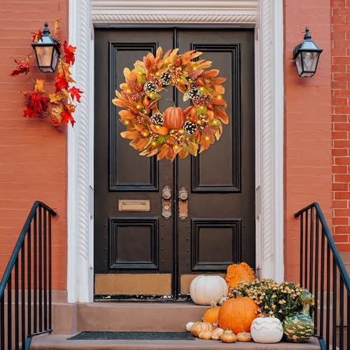 Sggvecsy 22 Inch Fall Wreath for Front Door and Wall Decor