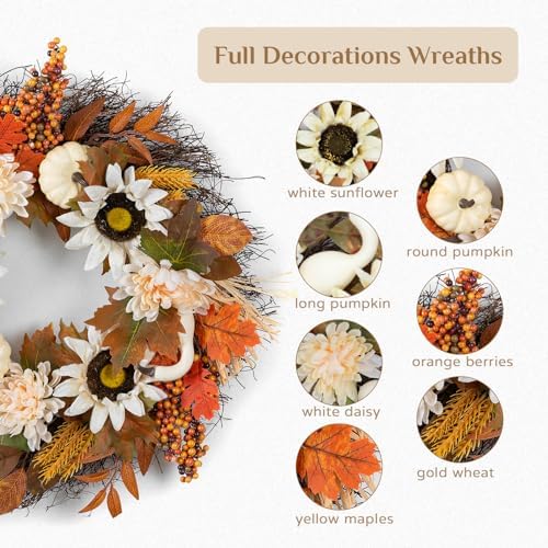Walasis Fall Wreath Door Decor 20 Inch Autumn Harvest