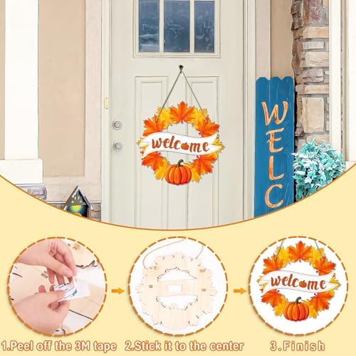 Fall Wreath for Front Door Decor Foldable Welcome Sign Autumn Thanksgiving Harvest Hanging Decoration