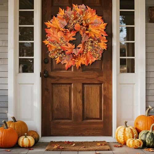 Artificial Fall Wreath for Front Door 19 Inch